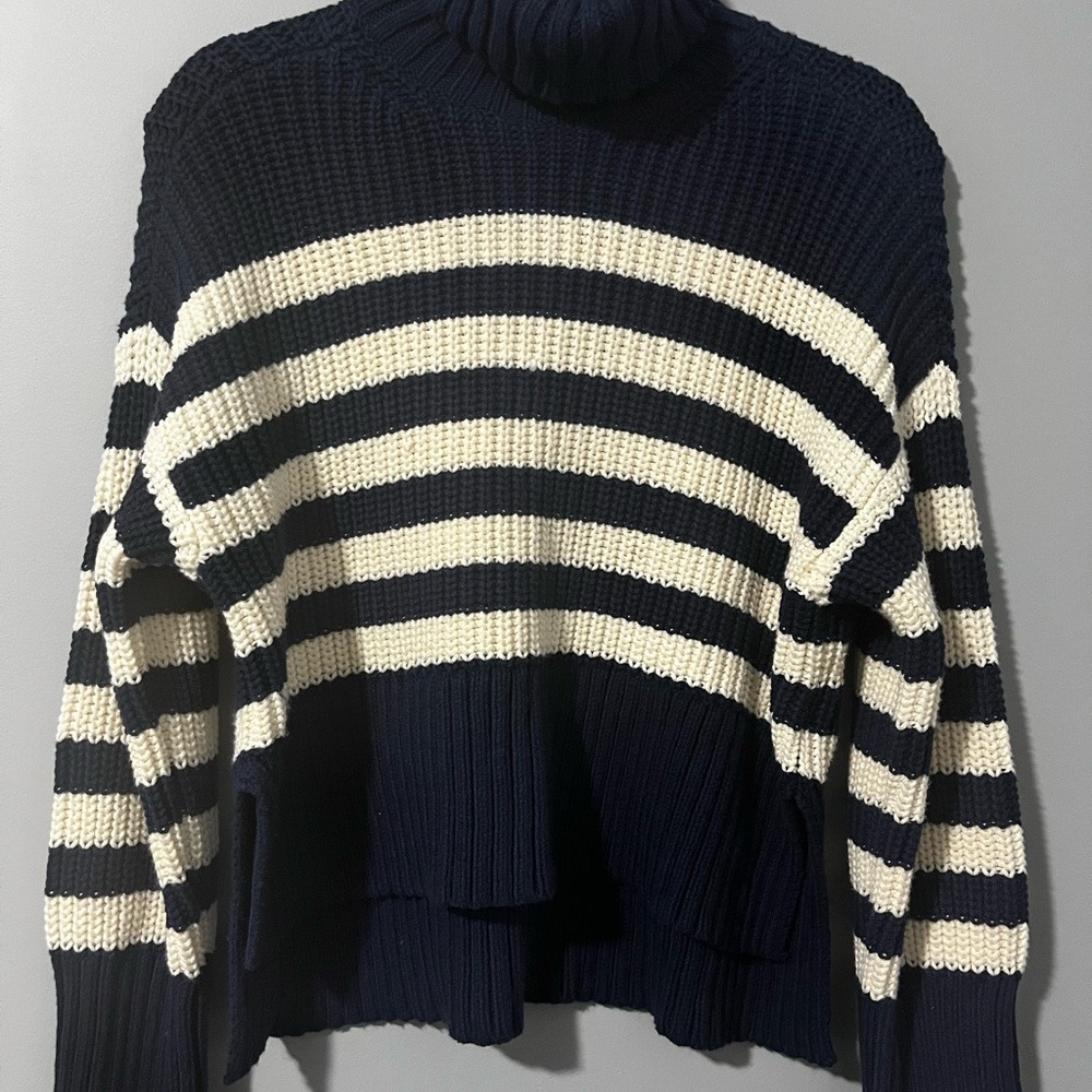 Madewell Striped Wide Rib Turtleneck Sweater Sz XXS Navy Cream